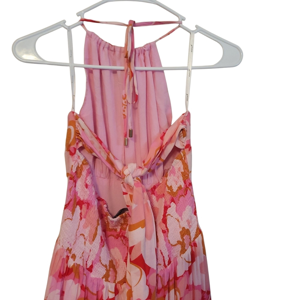 MINKPINK Josie Pink Floral Halter Maxi Dress Resort Vacation Wedding Guest L - Picture 7 of 10
